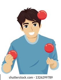 Illustration of a Teenage Guy Juggling Three Red Balls