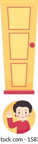 Illustration of a Teenage Guy Pointing to the Dorm Door Rules Above Presented as an Exclamation Point