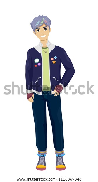 Illustration Teenage Guy Purple Dyed Hair Stock Vector Royalty