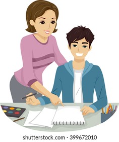 Illustration of a Teenage Guy Receiving Art Lessons