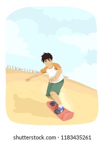 Illustration of a Teenage Guy Sand Boarding