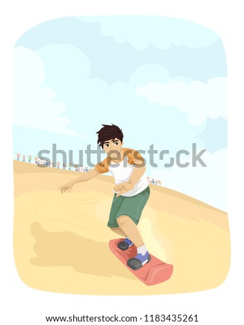 Illustration of a Teenage Guy Sand Boarding
