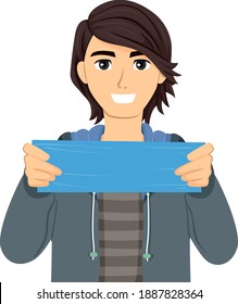 Illustration Of A Teenage Guy Showing Dental Dams As Condom