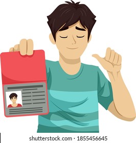 Illustration of a Teenage Guy Showing His Fake Identification Card for Entrance