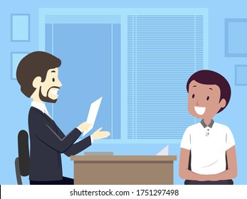 Illustration Of A Teenage Guy Sitting Down In An Interview With A Man For Internship