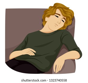 Illustration of a Teenage Guy Sleeping in the Couch. Taking a Nap