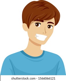 Illustration of a Teenage Guy Smiling with White and Shiny Teeth