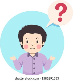 Illustration of a Teenage Guy and a Speech Bubble with Question Mark Asking Something