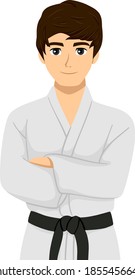 Illustration of a Teenage Guy Wearing Martial Arts Uniform with Black Belt