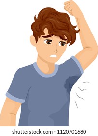 Illustration of a Teenage Guy with Wet and Smelly Armpits