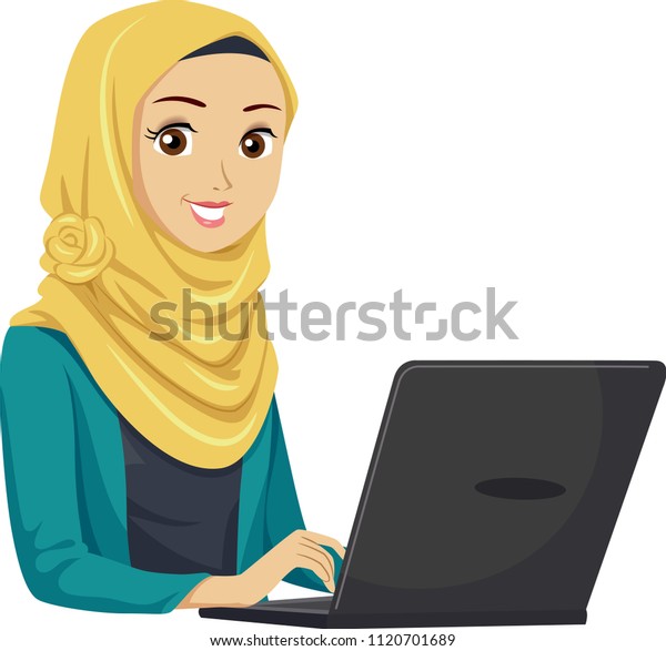 Illustration Teenage Muslim Girl Student Using Stock Vector (Royalty ...