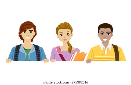 Illustration of Teenage Students Holding a Blank Board