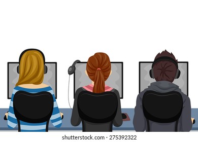 Ilustración de estudiantes adolescentes que usan computadoras en el laboratorio de computación