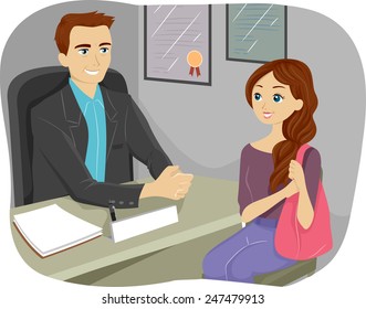 Illustration of a Teenaged Girl Consulting Their Guidance Counselor