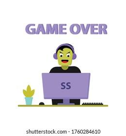 illustration of a teenager playing a game in front of a computer