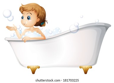 Illustration of a teenager taking a bath at the bathtub on a white background