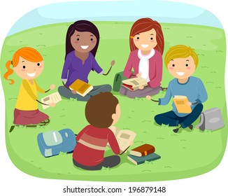 Illustration of Teenagers Having a Discussion in the Park