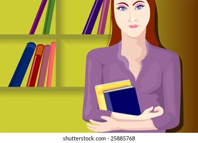 Illustration of teens with books	