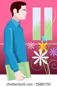 Illustration of teens in color background	