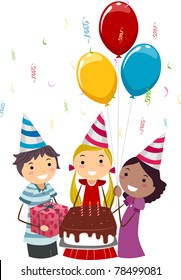 Illustration Teens Presenting Gifts Birthday Celebrant Stock Vector ...