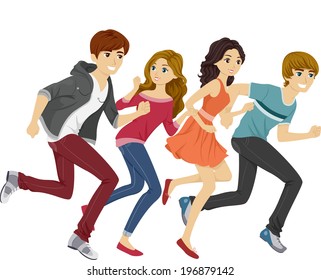 Illustration of Teens Running