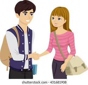 Illustration of Teens Shaking Hands After Being Introduced
