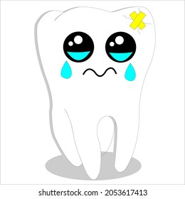 illustration of teeth being sad because they are rarely cleaned, images for good education so that children can clean their teeth so they don't hurt and have cavities.