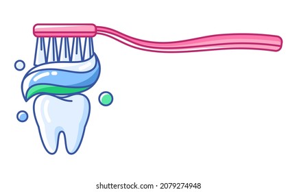 Illustration of teeth cleaning. Dentistry and health care icon. Stomatology medical item.