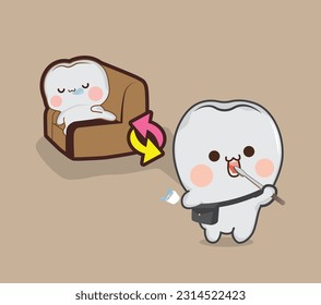ilustración de dientes que realizan actividades diarias vectoriales editables