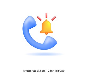 illustration of a telephone with a bell. call notification concept. notification if there is an incoming phone call. information. symbol or icon. minimalist 3d style design. element