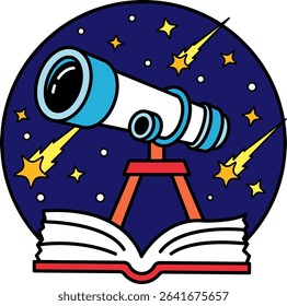 illustration of a telescope is on a book