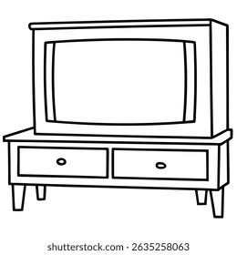 Illustration of a television on a cabinet isolated on transparent background