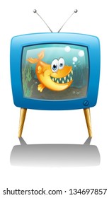 Illustration of a television show about fish on a white background