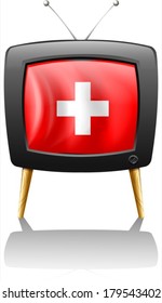 Illustration of a television showing the flag of Switzerland on a white background