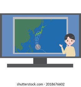 illustration of a television showing a woman who conveys weather information.