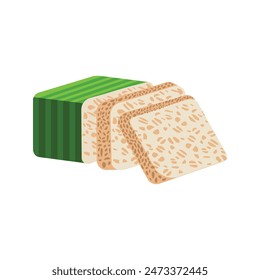 illustration of tempeh wrapped in leaves in flat style. Vegetable frotein rich food ingredient illustration element design. Traditional Indonesian food