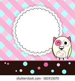 Illustration of Template blue and pink greeting card with owl