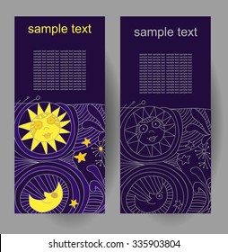 illustration of a template for the booklet with the image of the sun and moon