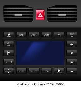 Illustration Of A Template Car Multimedia System With LCD Screen And Buttons And Air Conditioner System