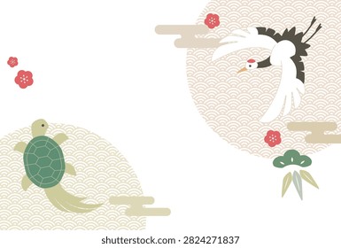Illustration Template of Crane, Turtle, and Pine-Bamboo-Plum for Celebrations