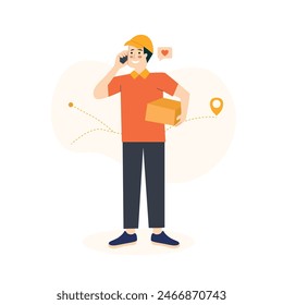 Illustration Vorlage der Lieferung Kurier Mann mit Handtelefon
