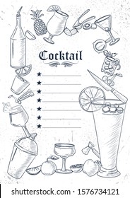 illustration of template of different types of Cocktail for menu background design of Hotel or restaurant