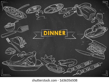 ilustración de plantilla de diferentes tipos de elemento de cena para el diseño de fondo de menú del Hotel o restaurante