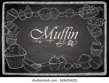 Illustration von Vorlagen verschiedener Arten von Muffin für das Menü-Hintergrund-Design von Hotel oder Restaurant