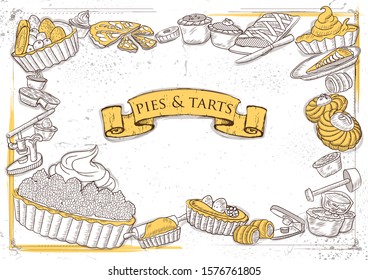 ilustración de plantillas de diferentes tipos de Pie y Tart para el diseño de fondo de menú de Hotel o restaurante