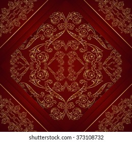 Illustration of template for greeting or invitation card with floral golden ornament
