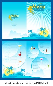 illustration of template for menu on sea beach background