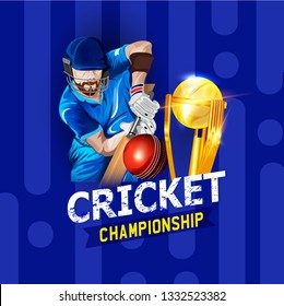 illustration of template or poster, header, banner design with batsman playing cricket championship 