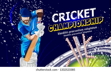 illustration of template or poster, header, banner design with batsman playing cricket championship 