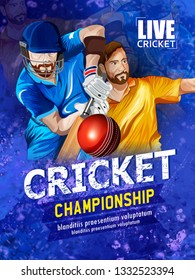 illustration of template or poster, header, banner design with batsman playing cricket championship 